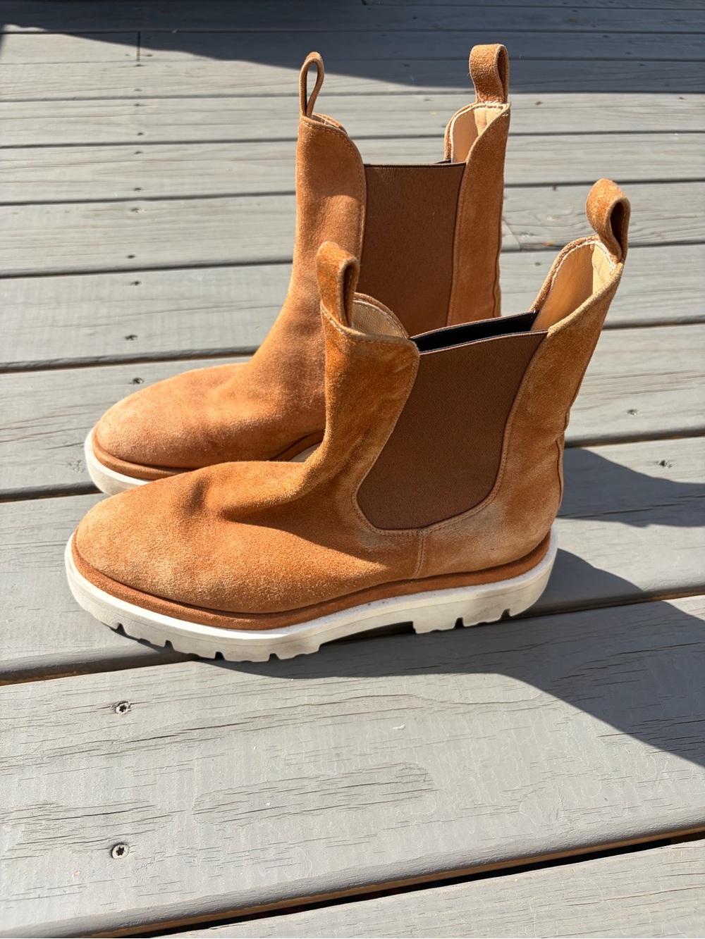 Dear Frances Tan Suede Chelsea Platform Booties
